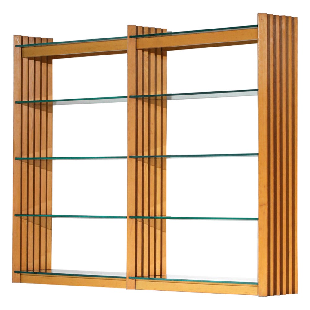Italian Bookcase 60's / 70's Glass and Solid Wood, G343 For Sale