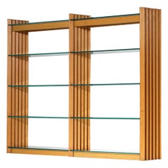 Italian Bookcase 60's / 70's Glass and Solid Wood, G343