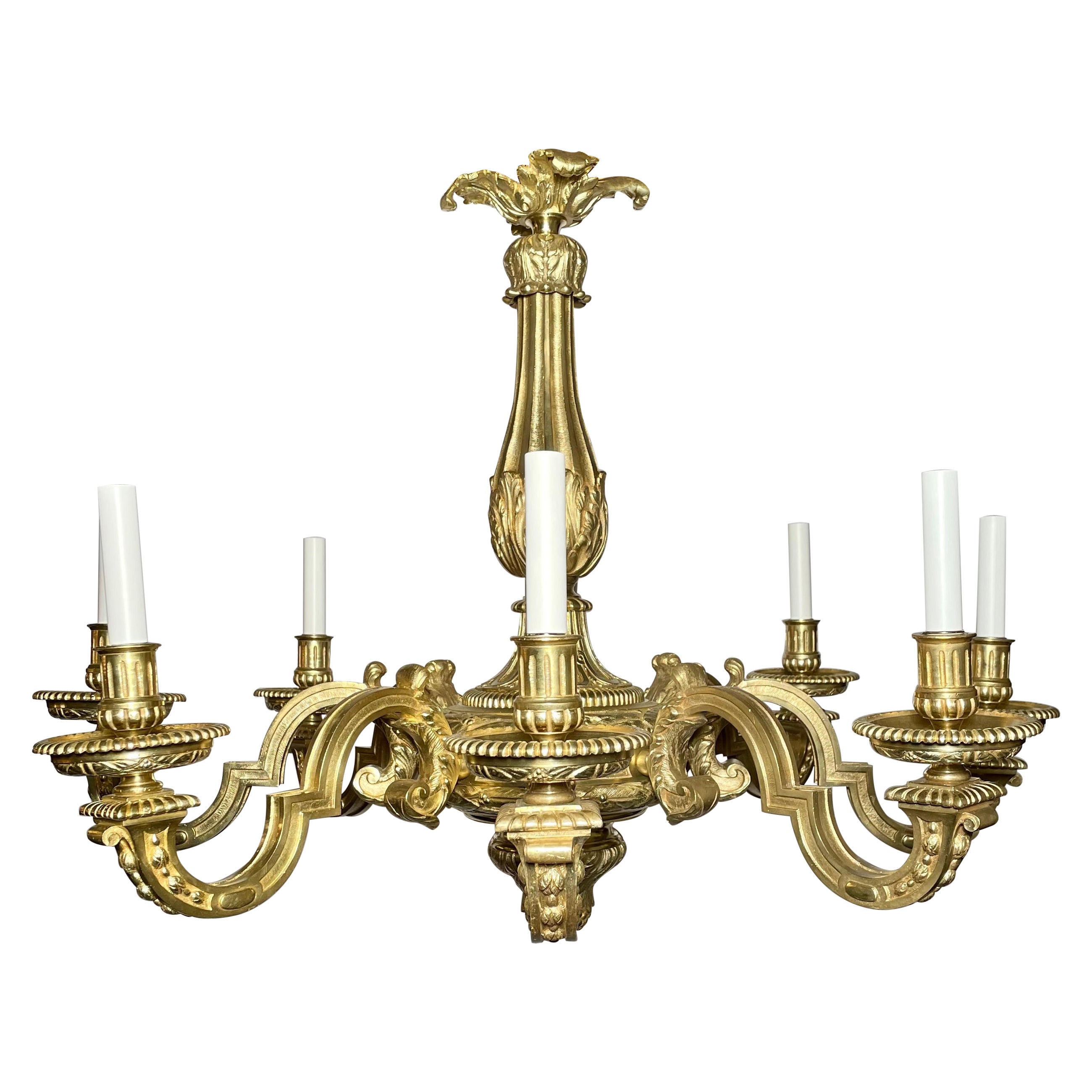 Antique French Louis XIV Gold Bronze Chandelier, Circa 1900 For Sale