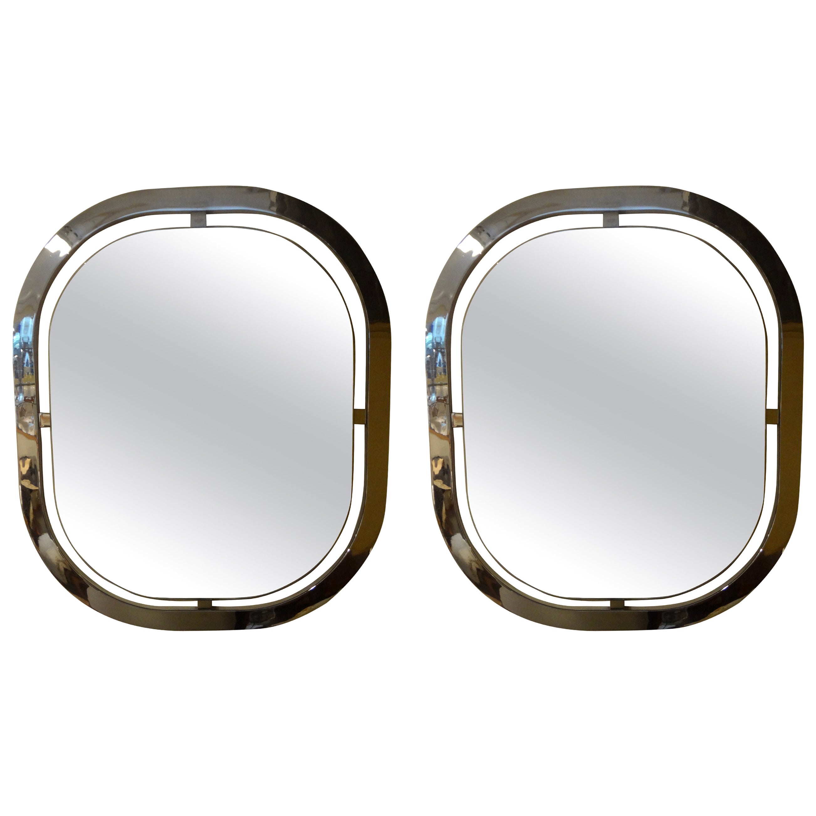 Pair of Italian Modern Chrome Mirrors For Sale