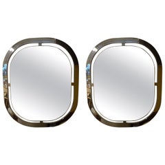 Paire de miroirs modernes italiens en chrome