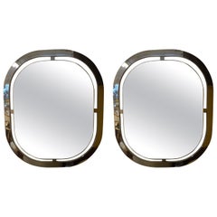 Vintage Pair of Italian Modern Chrome Mirrors