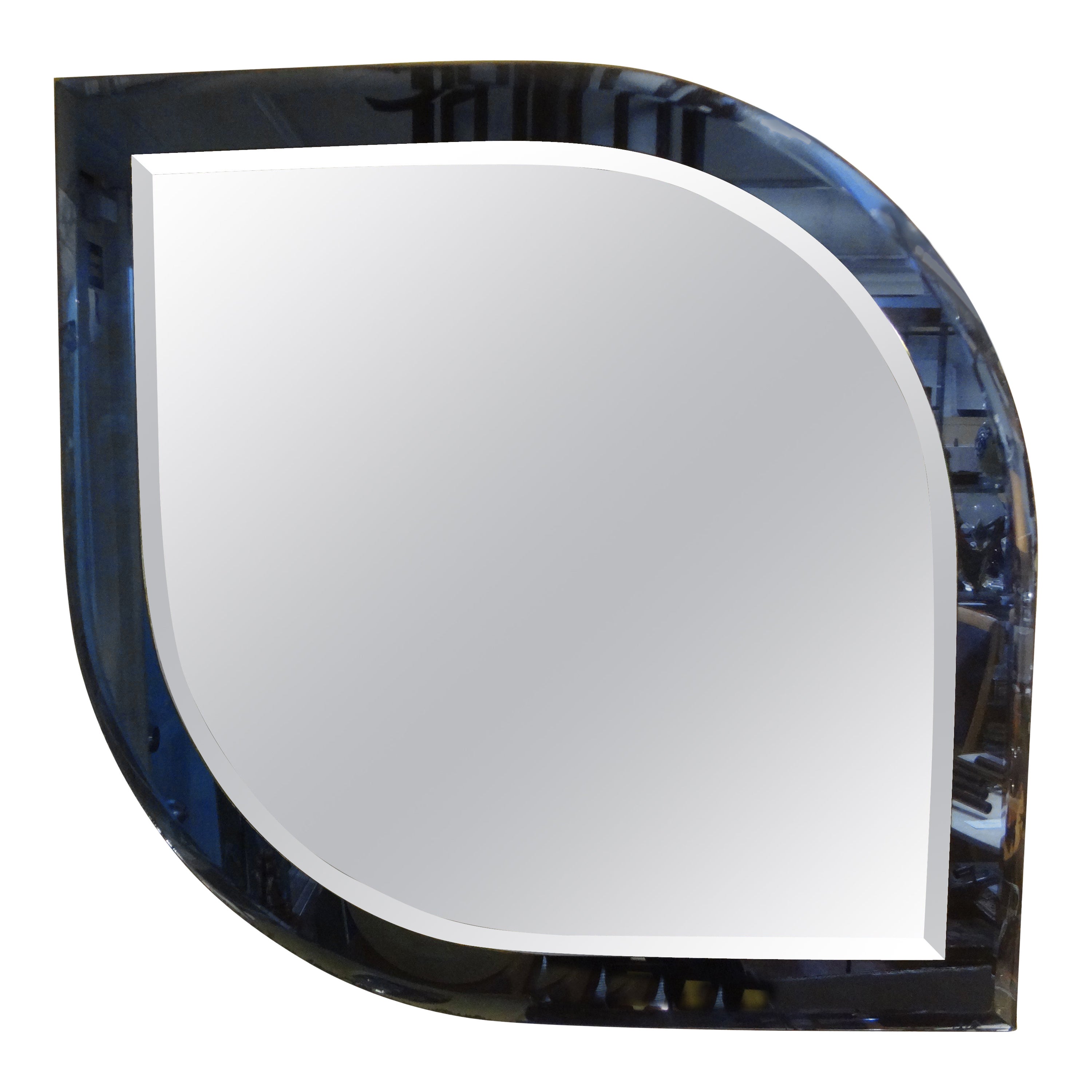 Italian Fontana Arte Inspired Blue Mirror For Sale
