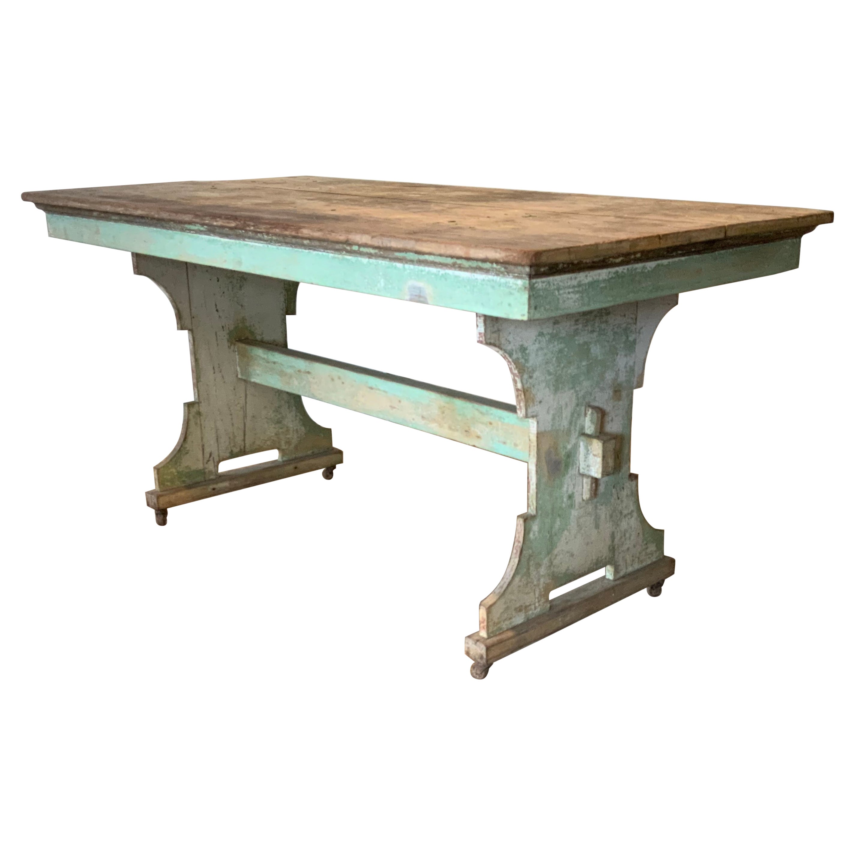 Antique Industrial Cast Iron Pedestal Base Drafting Table at 1stDibs
