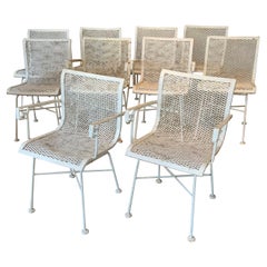 Set of Ten Greek Key Wrought Iron Garden Chairs, c. 1950