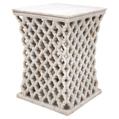 Modern White Marble Side Table or Bedside Tables Hand-Carved by Paul Mathieu