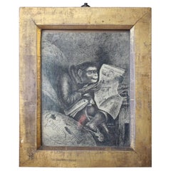 19th C Humorous Anamorphic Monochrome Pen & Ink Study Monkey 1846