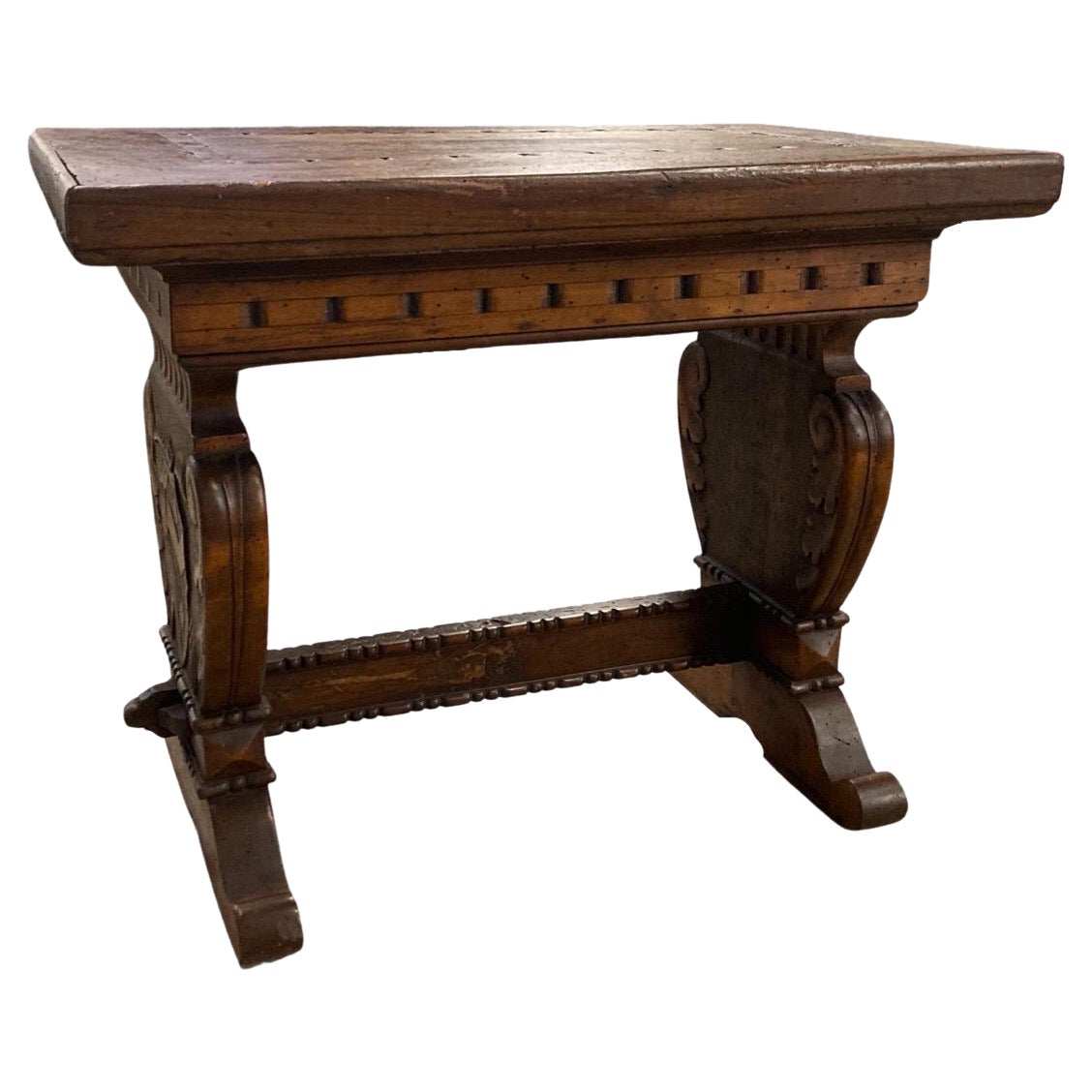 18th Century Italian Walnut Trestle Side Table / End Table