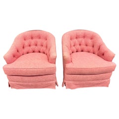 Pink Tufted Barrel Back Swivel Tub Chairs Mid-Century Modern