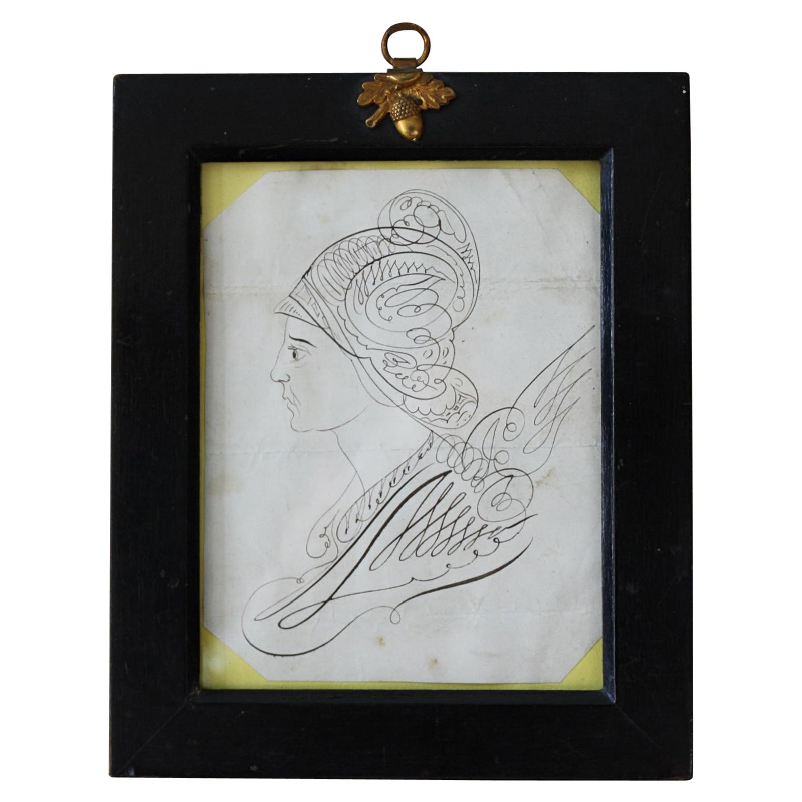 19th Century Spencerian Calligraphy Portrait of Penthesilea Greek Grand Tour