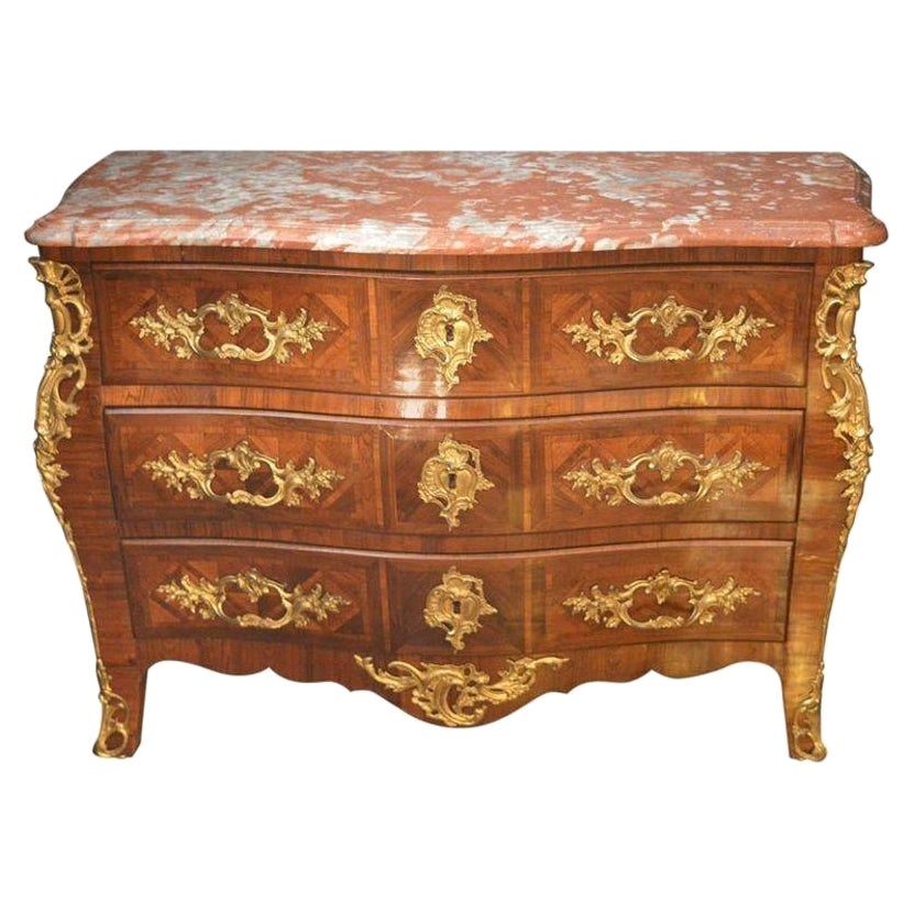 French Parquetry Commode with Ormolu For Sale