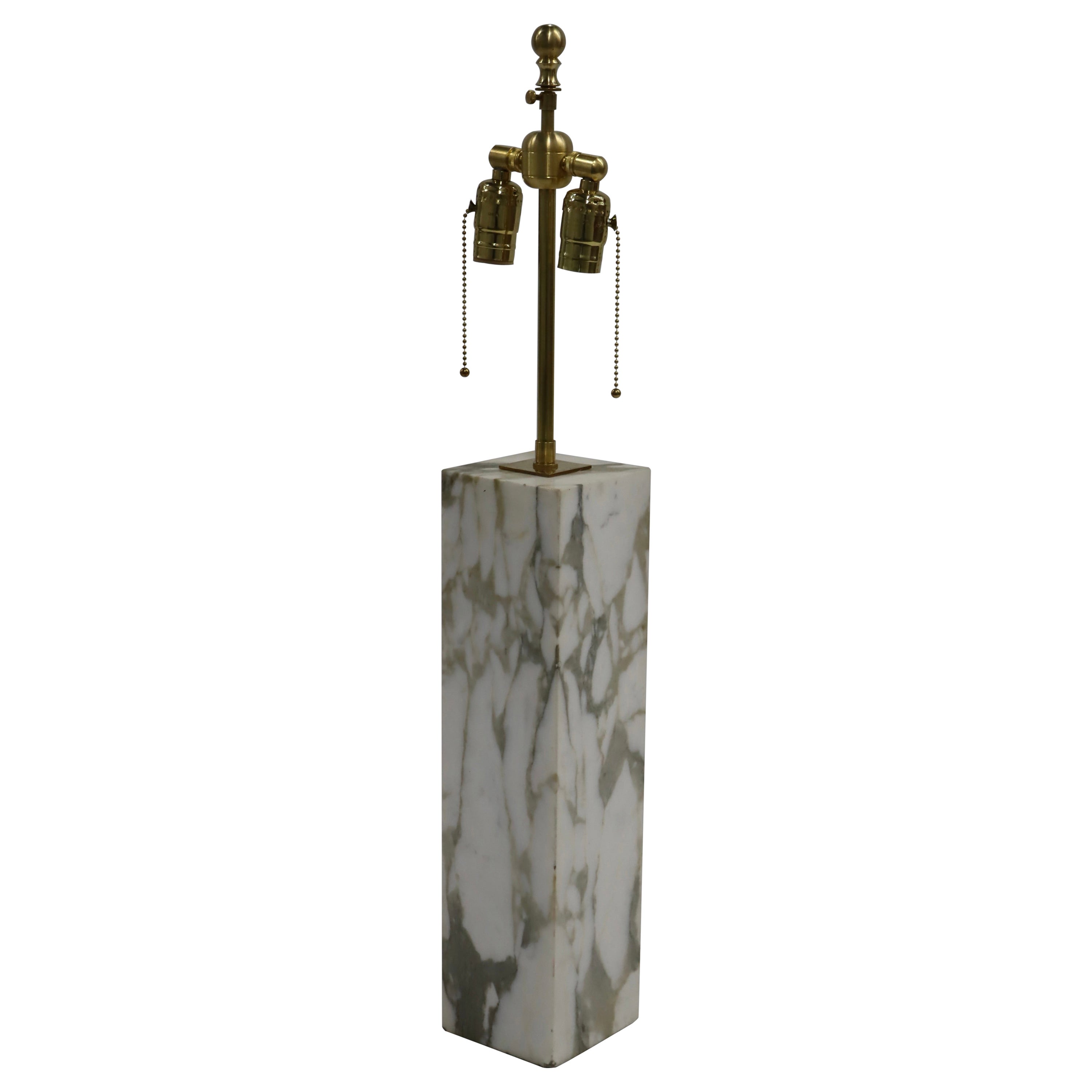 T.H. Robsjohn Gibbings Carrara Marble Table Lamp with Brass Hardware