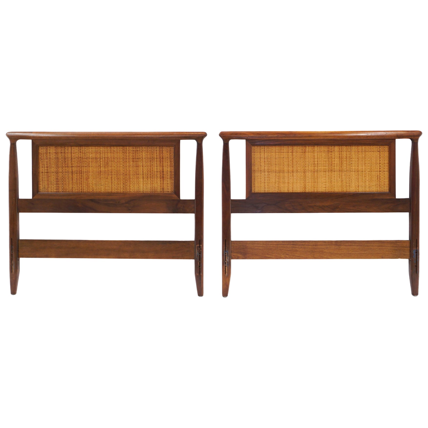 Pair of Dunbar Single Headboards in Walnut and Cane by Edward Wormley For Sale