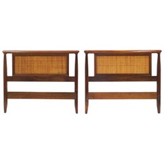 Vintage Pair of Dunbar Single Headboards in Walnut and Cane by Edward Wormley