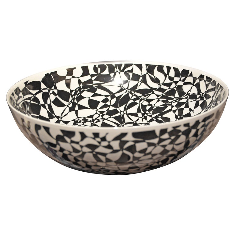 Japanese Contemporary Black White Porcelain Vase by Master Artist For