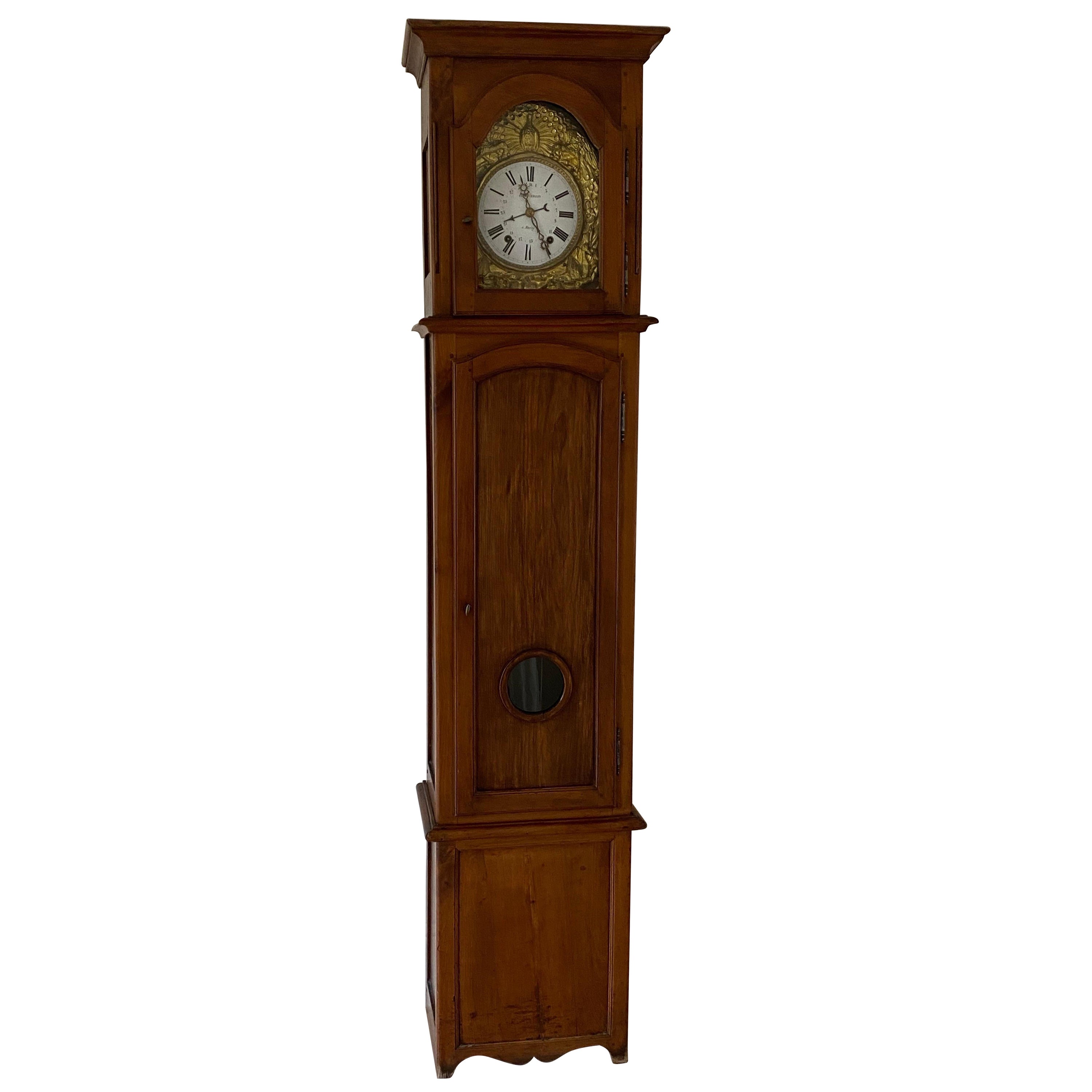 18th C French Walnut Louis XV Longcase Clock from Meslay by Patou-Collin For Sale