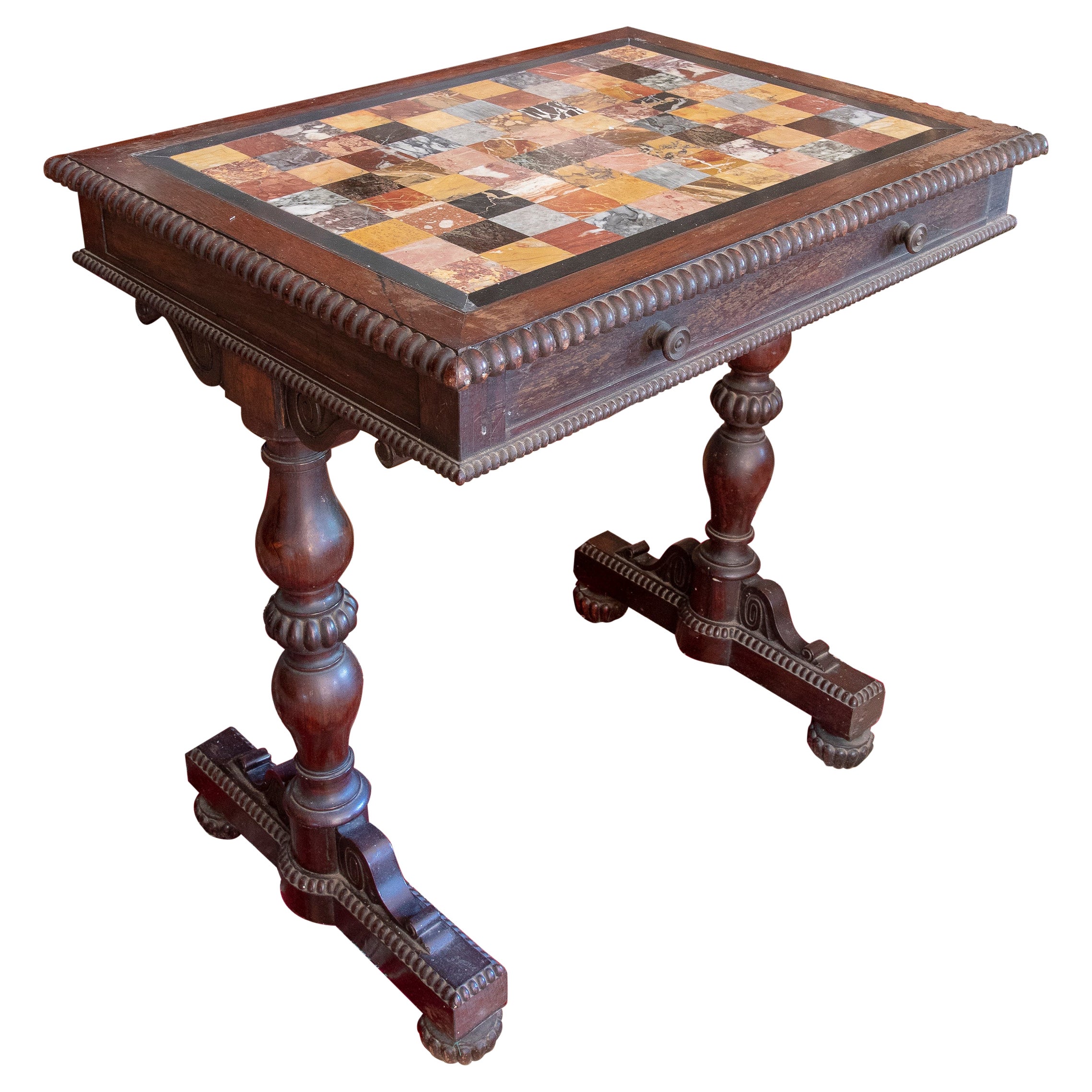 Tisch aus dem 19. Jahrhundert, Tisch mit italienischer Pietra Dura und Marmorplatte aus dem Exemplar im Angebot