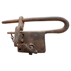 Antique 18th Century Spanish Iron Padlock with Original Key