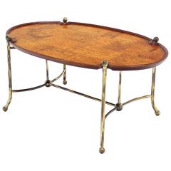 Patch Burl Wood Top and Brass Base Oval Coffee Table