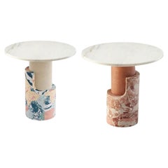 Ensemble de 2 tables d'appoint contemporaines en marbre Braque de Dooq