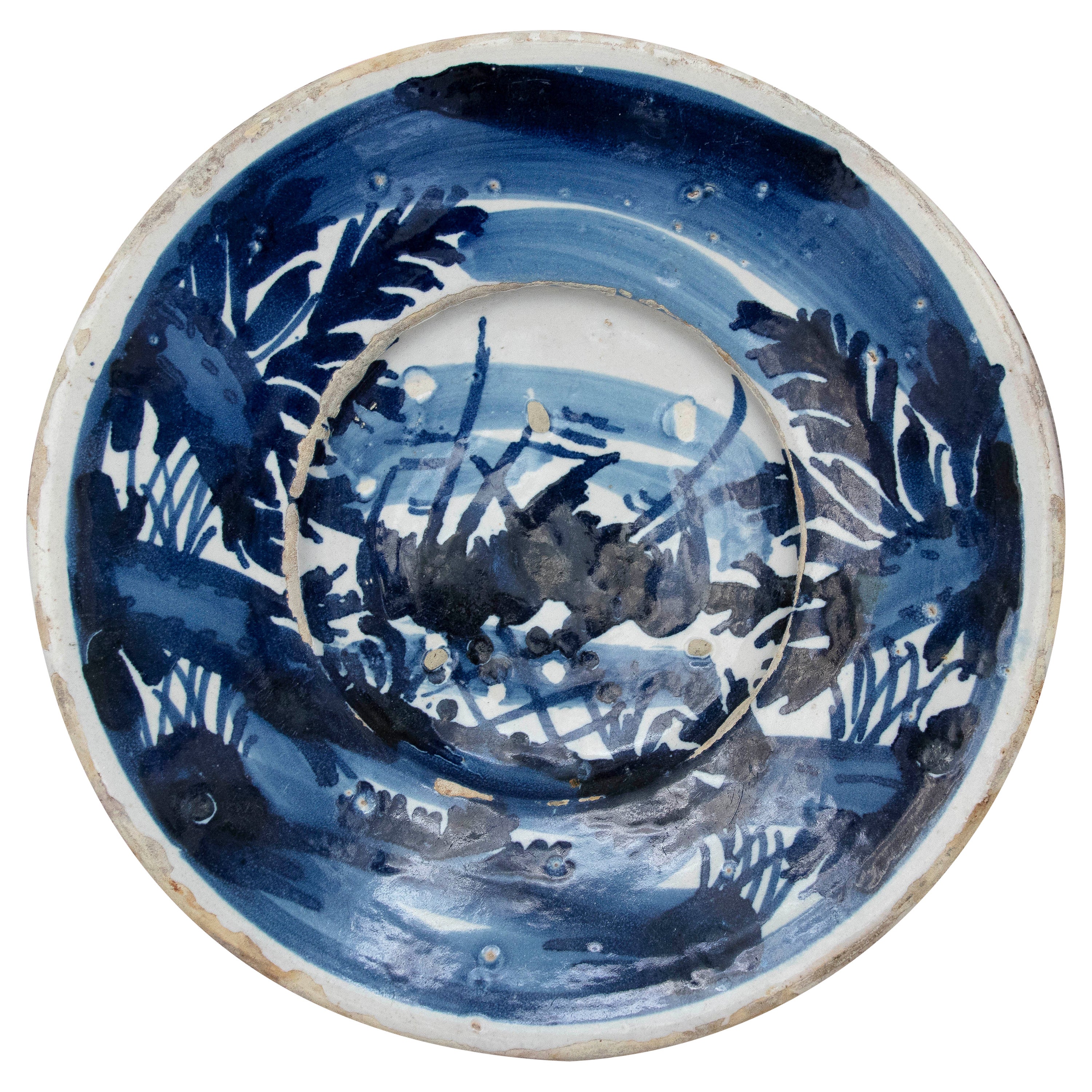 18th Century Spanish Ceramic Plate with a Country Scene