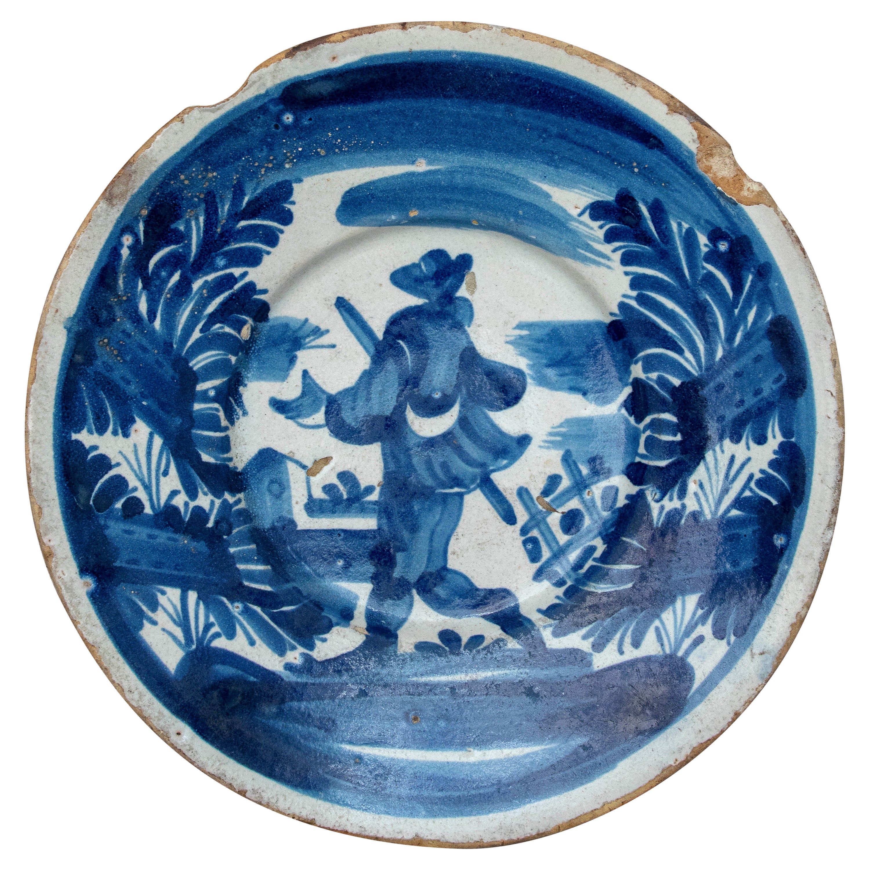 18th Century Spanish Ceramic Plate with Costumbrist Scene