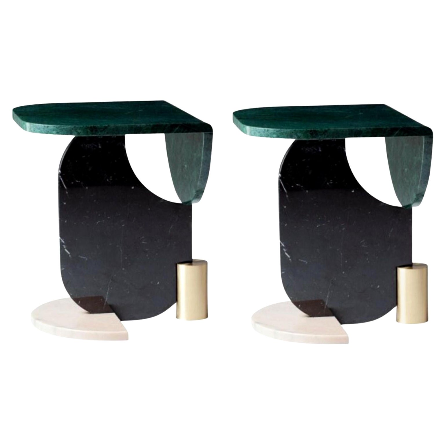 Set of 2 Playing Games Marble Side Tables by Dooq