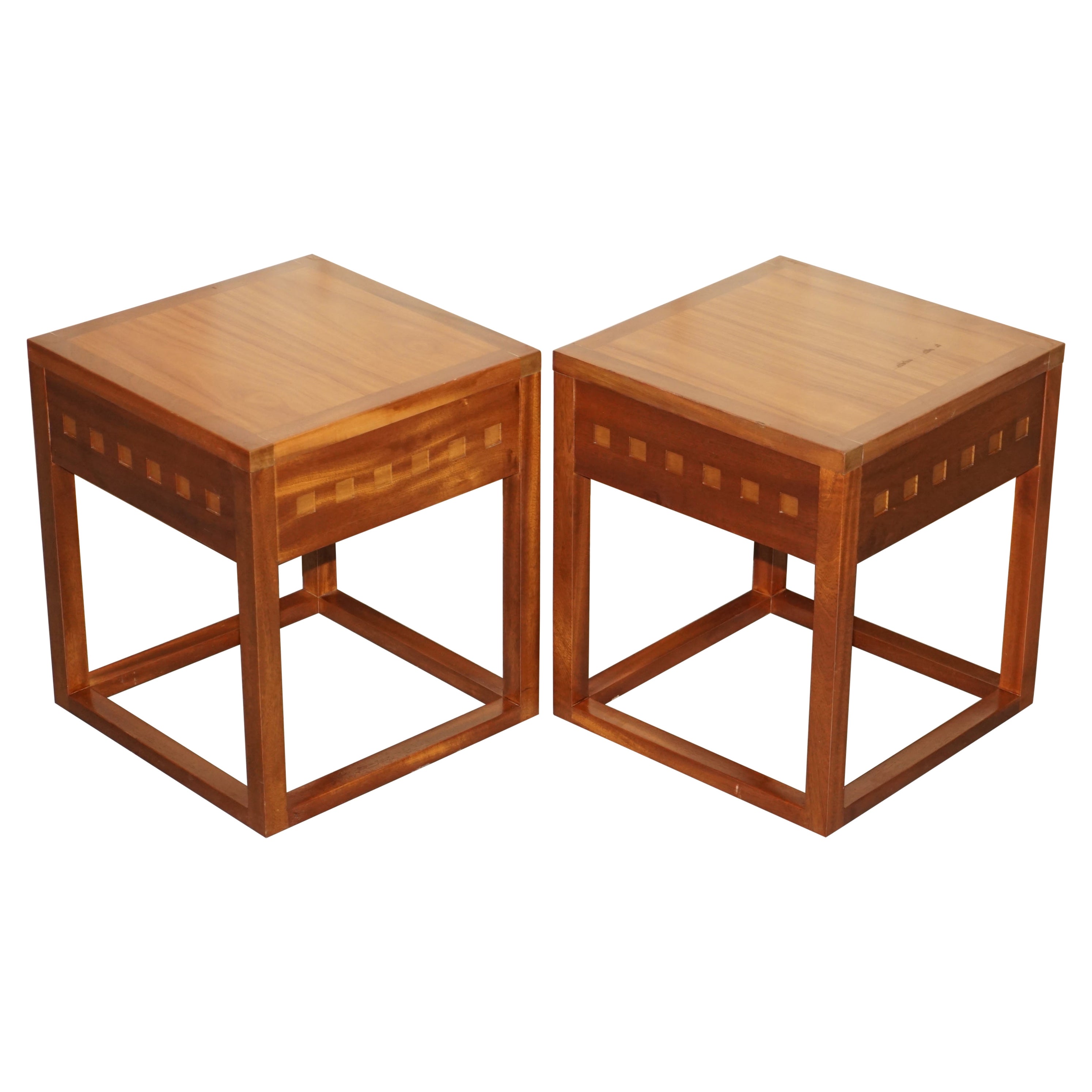Pair of Modern Hand Made Cherry and Teak Wood Side Tables x 4 Available in Total For Sale