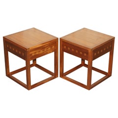 Pair of Modern Hand Made Cherry and Teak Wood Side Tables x 4 Available in Total