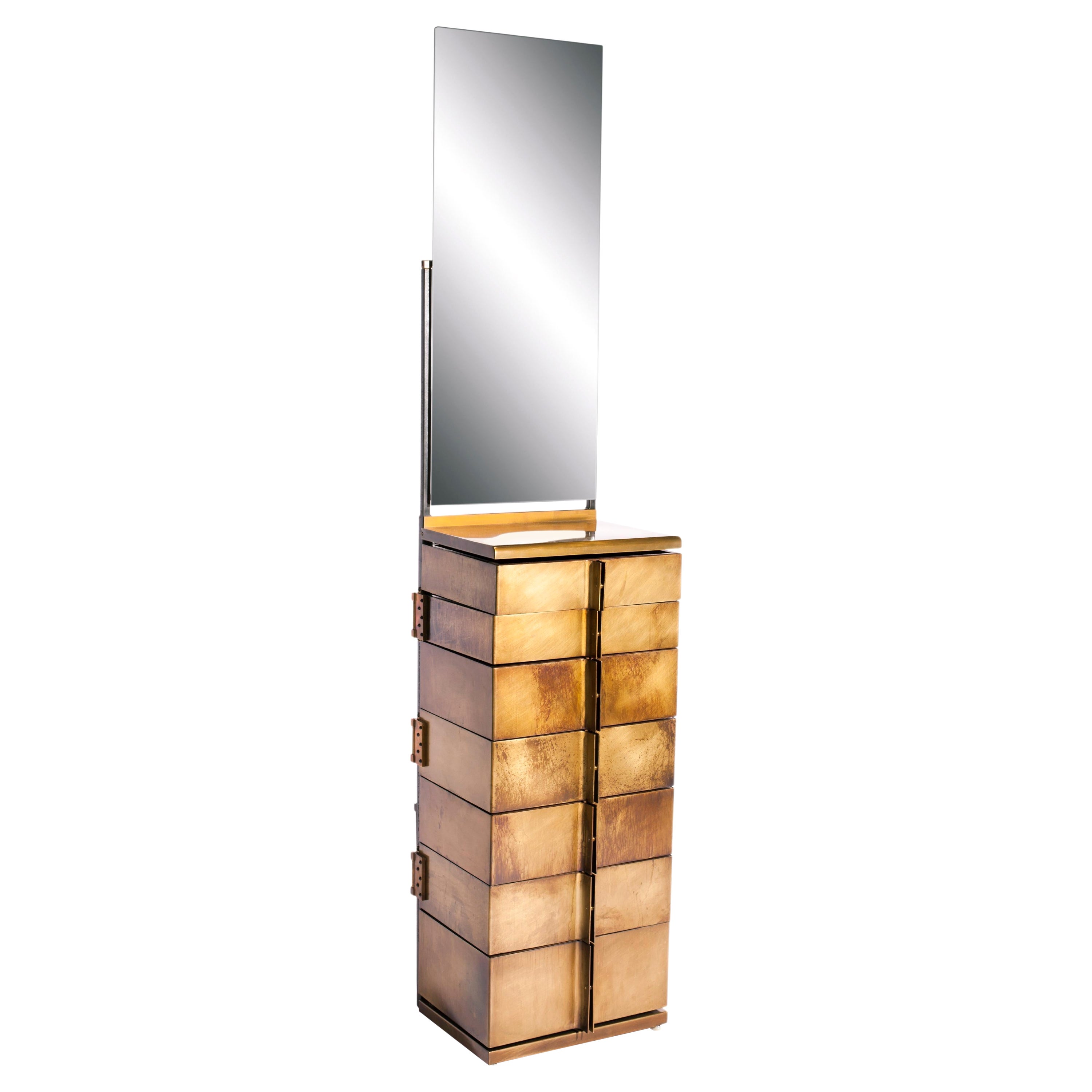 Semainier Brass and Walnut Dresser by Gentner Design For Sale