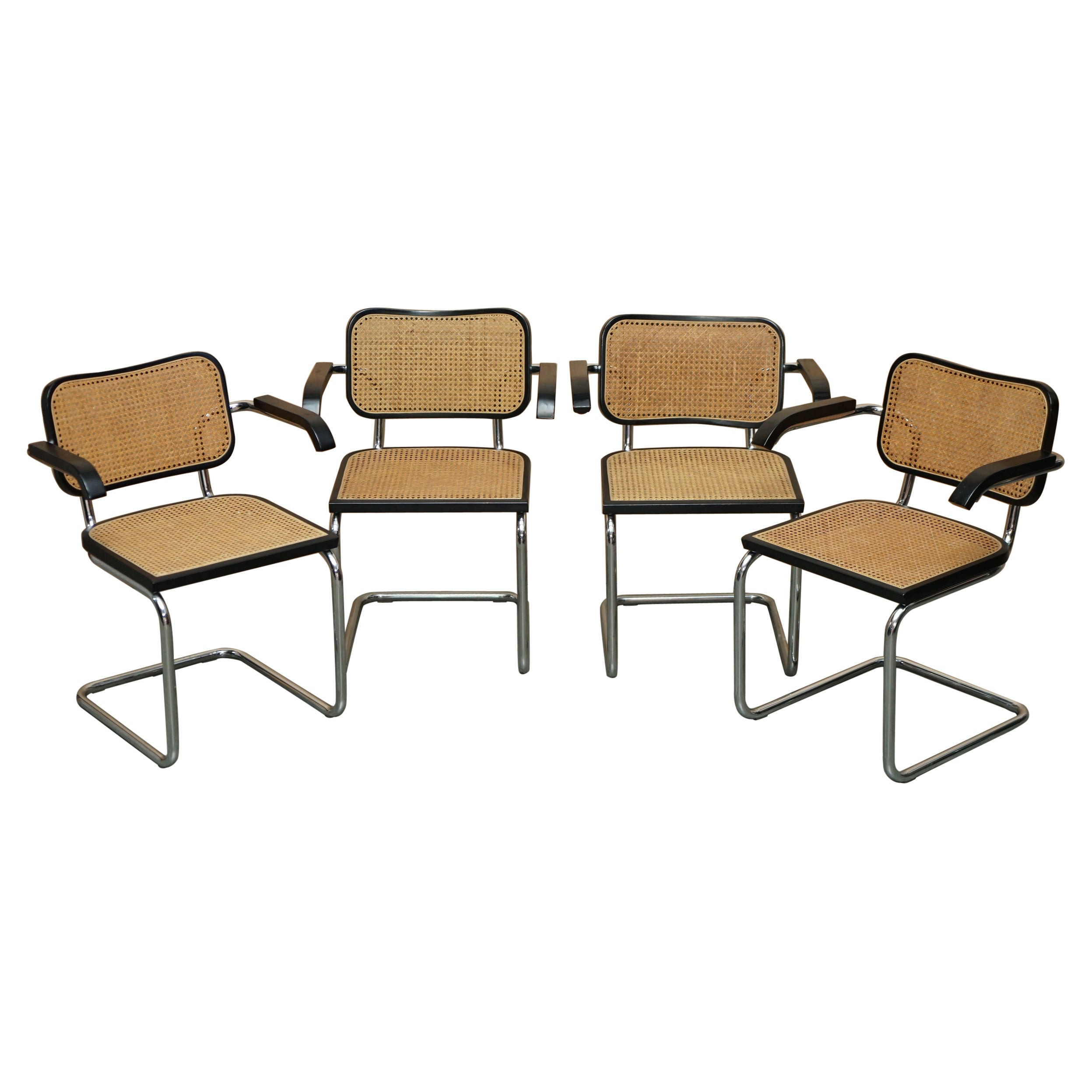 Four Vintage 1970 Made in Italy Stamped Marcel Breuer Cesca Knoll Dining Chairs