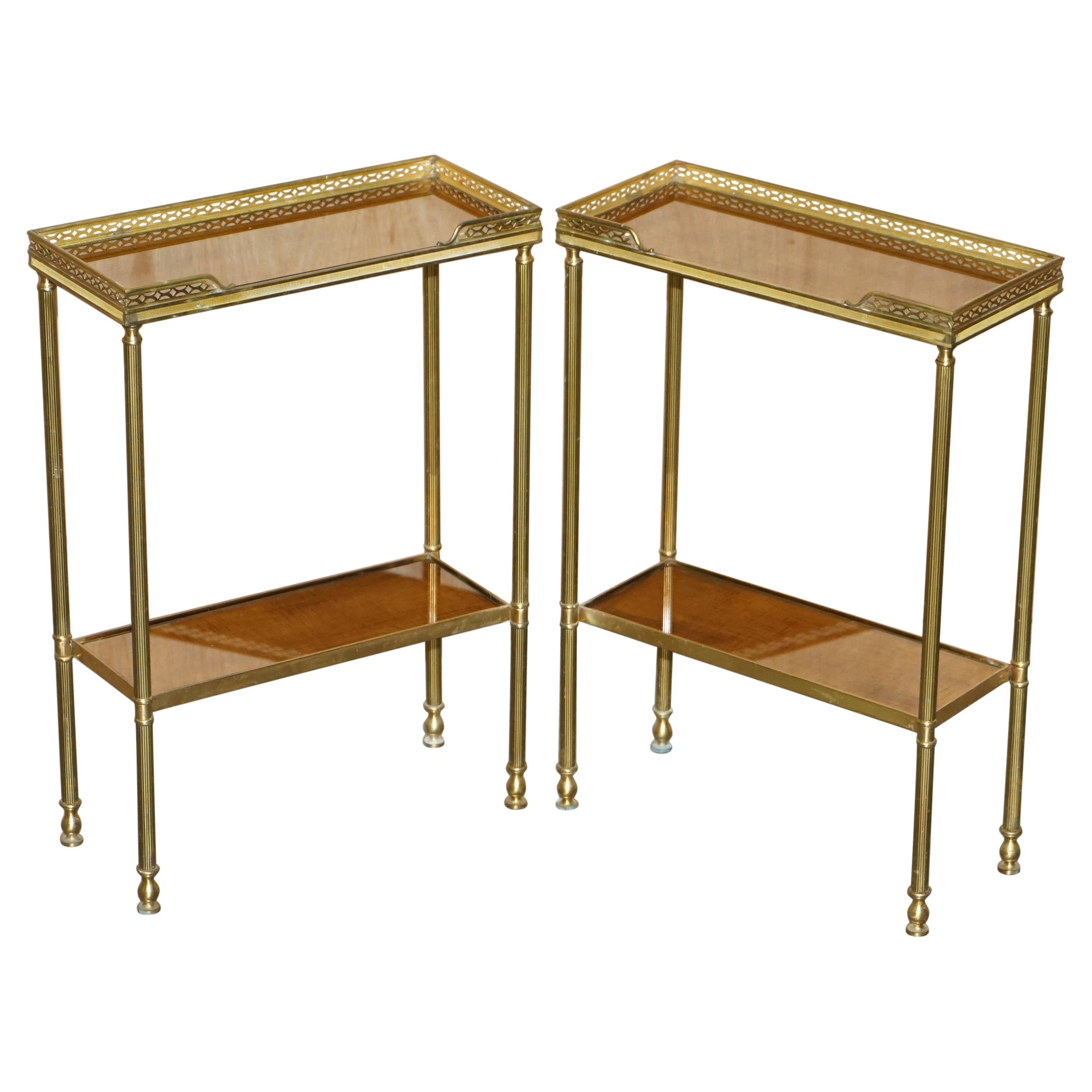 Pair of circa 1960 Fedam Mid Century Modern Brass and Glass Side Tables