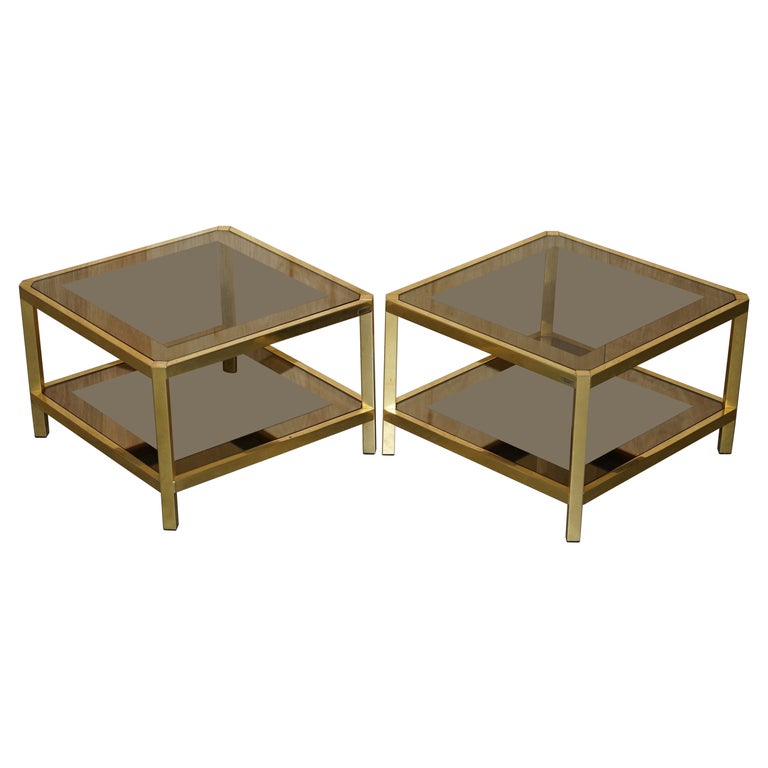 Pair of circa 1960 Fedam Mid Century Modern Brass and Glass Side Tables