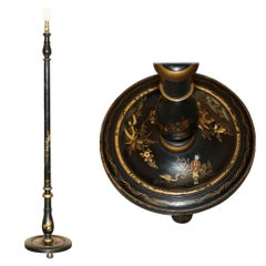 LOVELY CHINESE EXPORT CIRCA 1920 Antique CHINOiSERIE BLACK LACQUER FLOOR LAMP