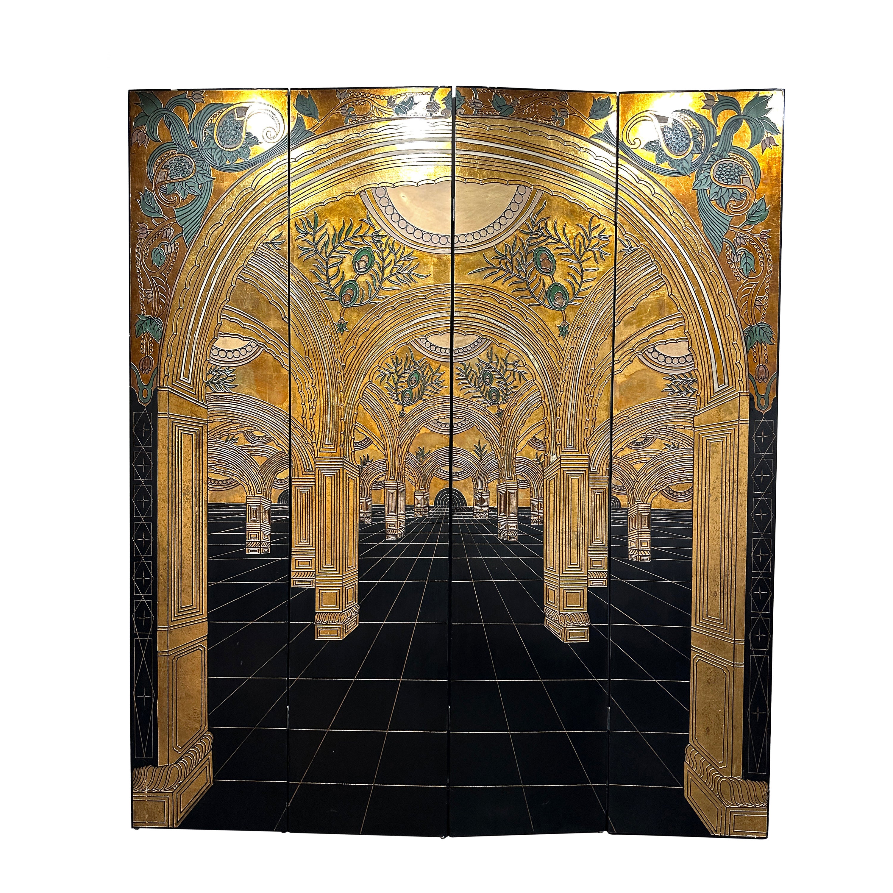 Gold and Black Art Nouveau / Art Deco Paravant 20th Century Wood and Gold Leaf For Sale