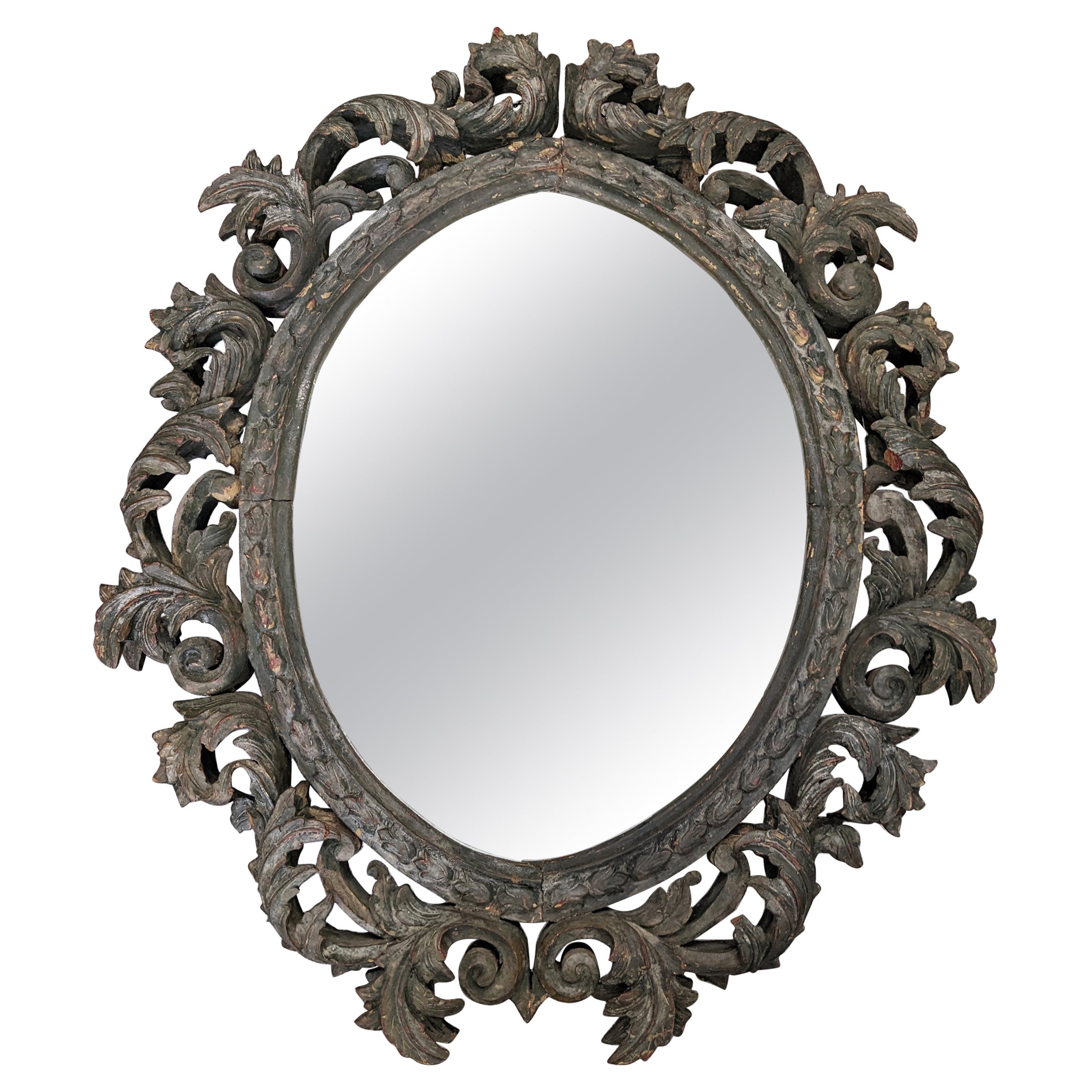 Miroir baroque du 19ème siècle sculpté à la main