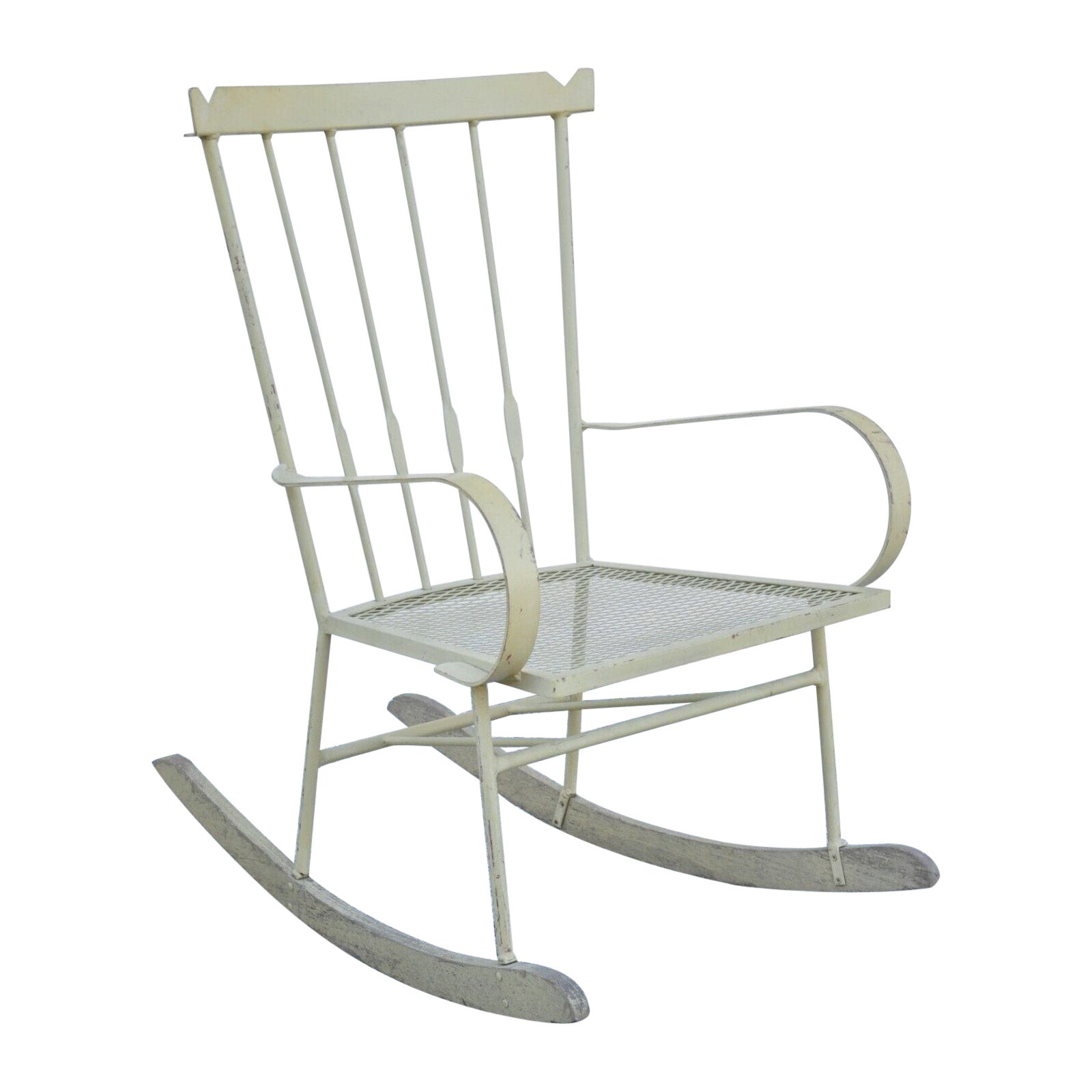 Mid-Century Modern Wrought Iron Rocking Chair After Salterini and Arthur Umanoff For Sale