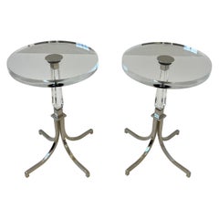Pair of Round Lucite and Chrome Side Tables by Charles Hollis Jones