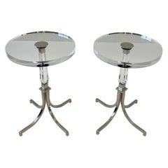 Vintage Pair of Round Lucite and Chrome Side Tables by Charles Hollis Jones