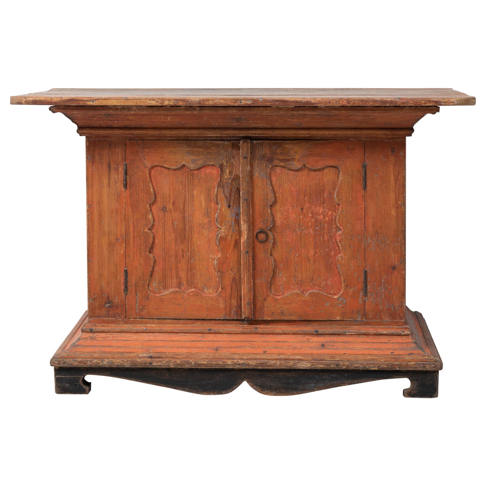 Antique Rare Swedish Folk Art Authentic Pine Rustic Sideboard For Sale