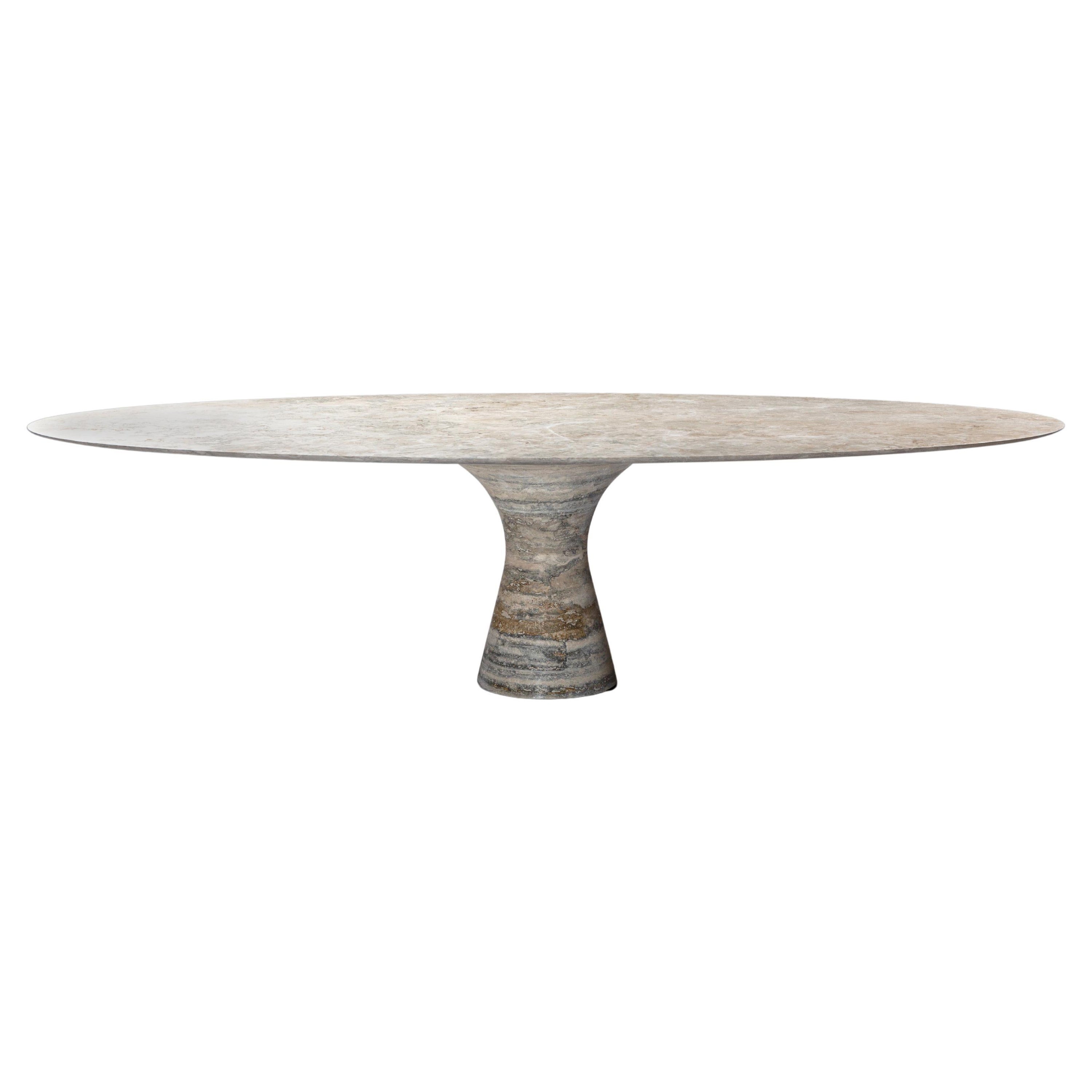 Travertino Silver Refined Contemporary Marble Oval Table 130/27 For Sale