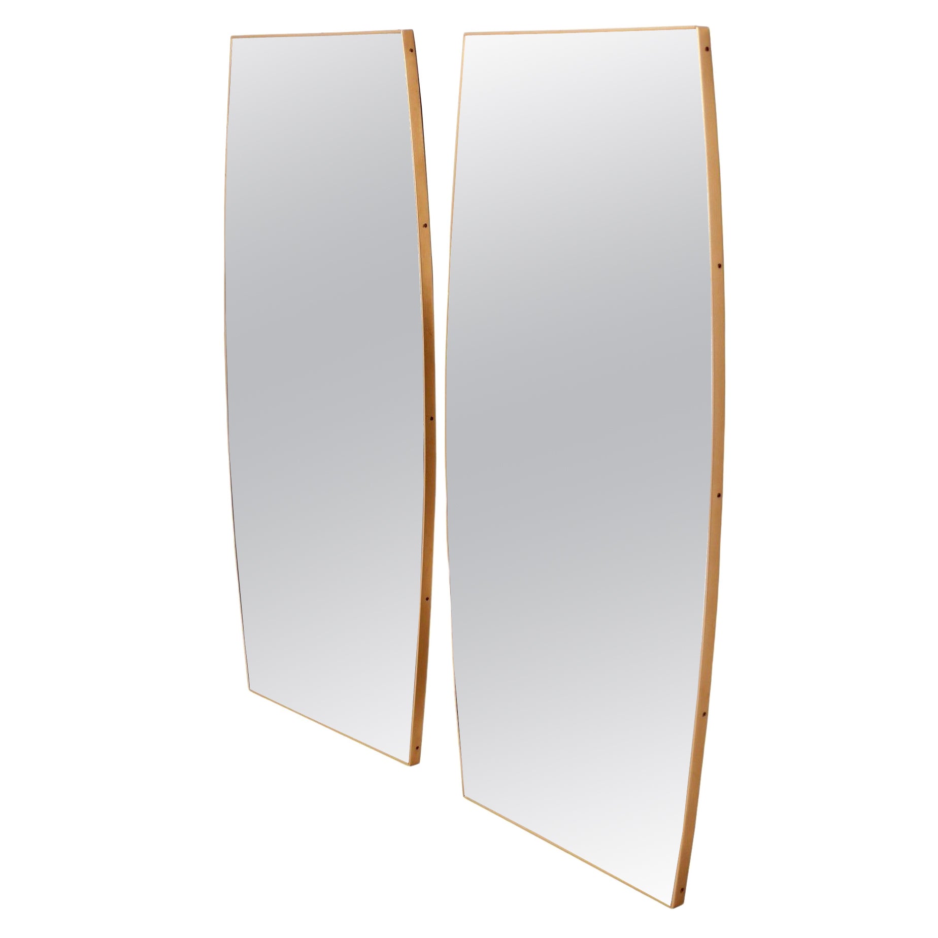 Pair of Brass Tone Cushion Cut Modernist Mirrors 