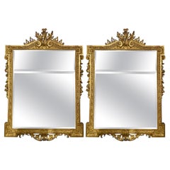 Pair Estate French Louis XVI Giltwood Beveled Mirrors, Circa 1940.