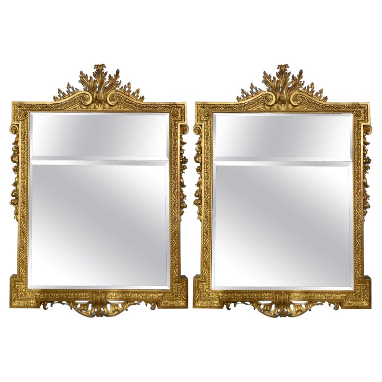 Pair Estate French Louis XVI Giltwood Beveled Mirrors, Circa 1940. For