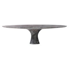 Saint Laurent table basse ovale contemporaine raffinée en marbre gris 130/27