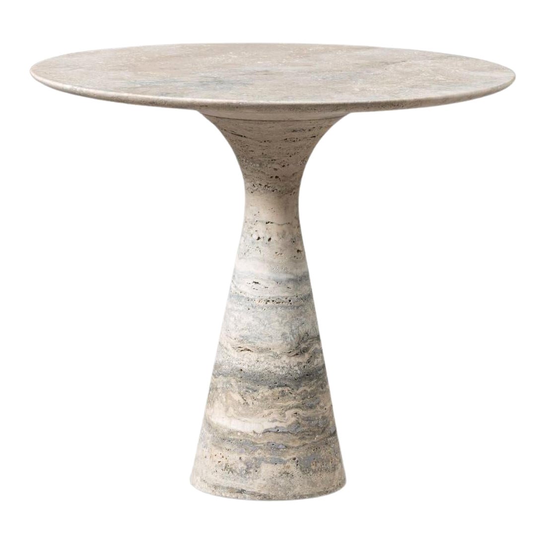Table basse ronde contemporaine raffinée en marbre travertin argenté 27/100