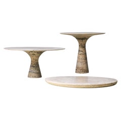 Set of 3 Refined Contemporary Marble Travertino Silver Cake Stands and Plate