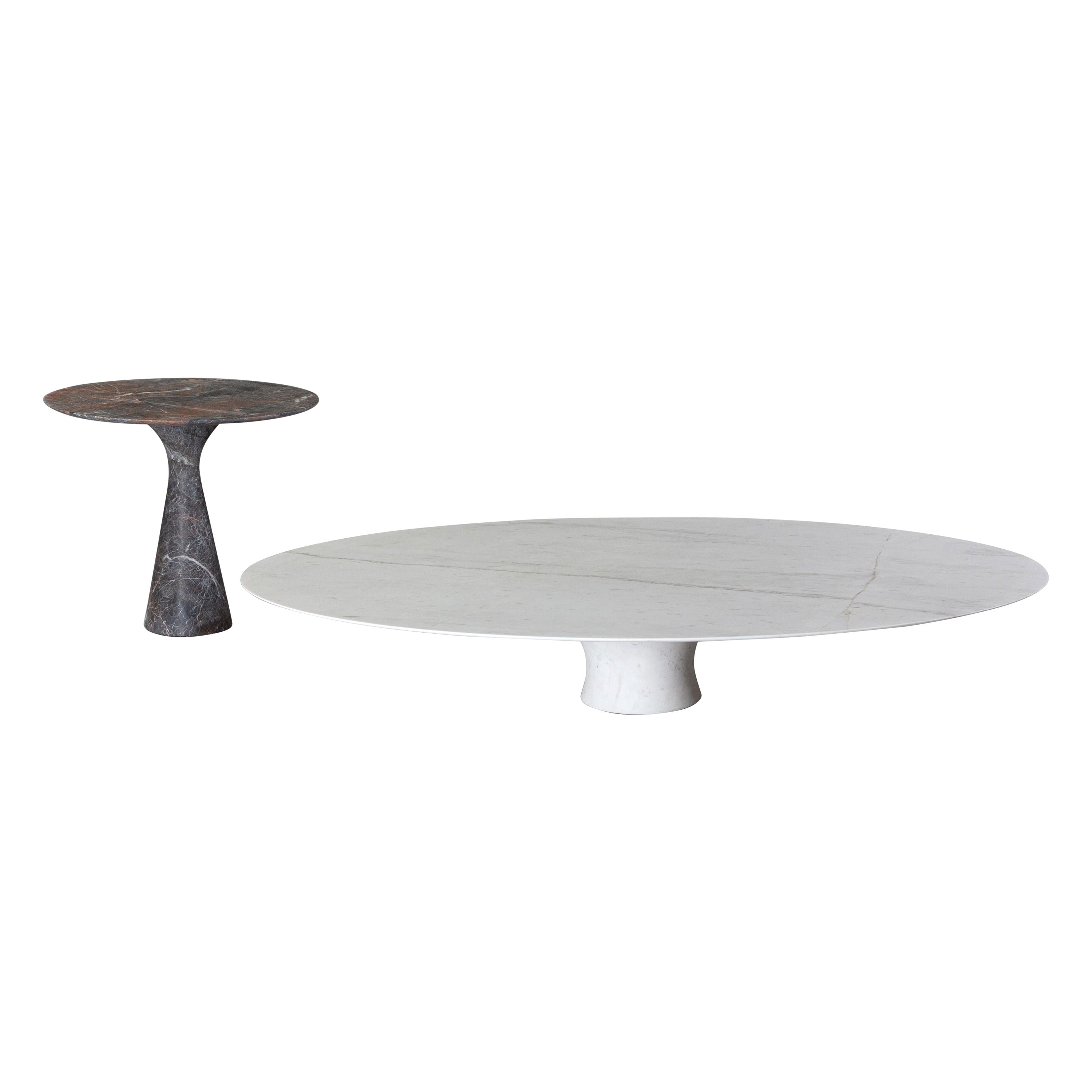 Set of Refined Contemporary Marble Oval Low Table and Side Table For Sale