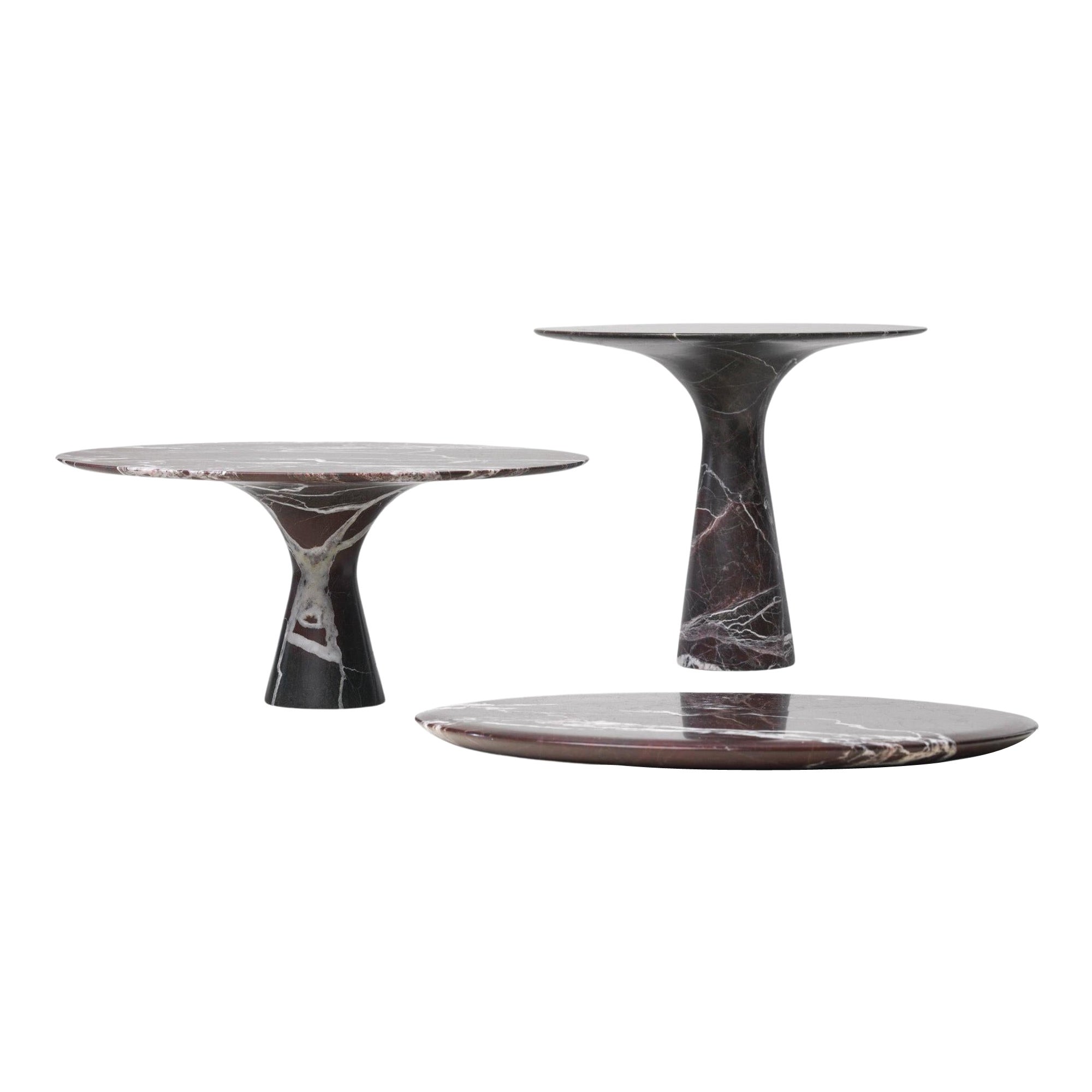 Set of 3 Refined Contemporary Marble Rosso Lepanto Marble Cake Stands and Plate For Sale