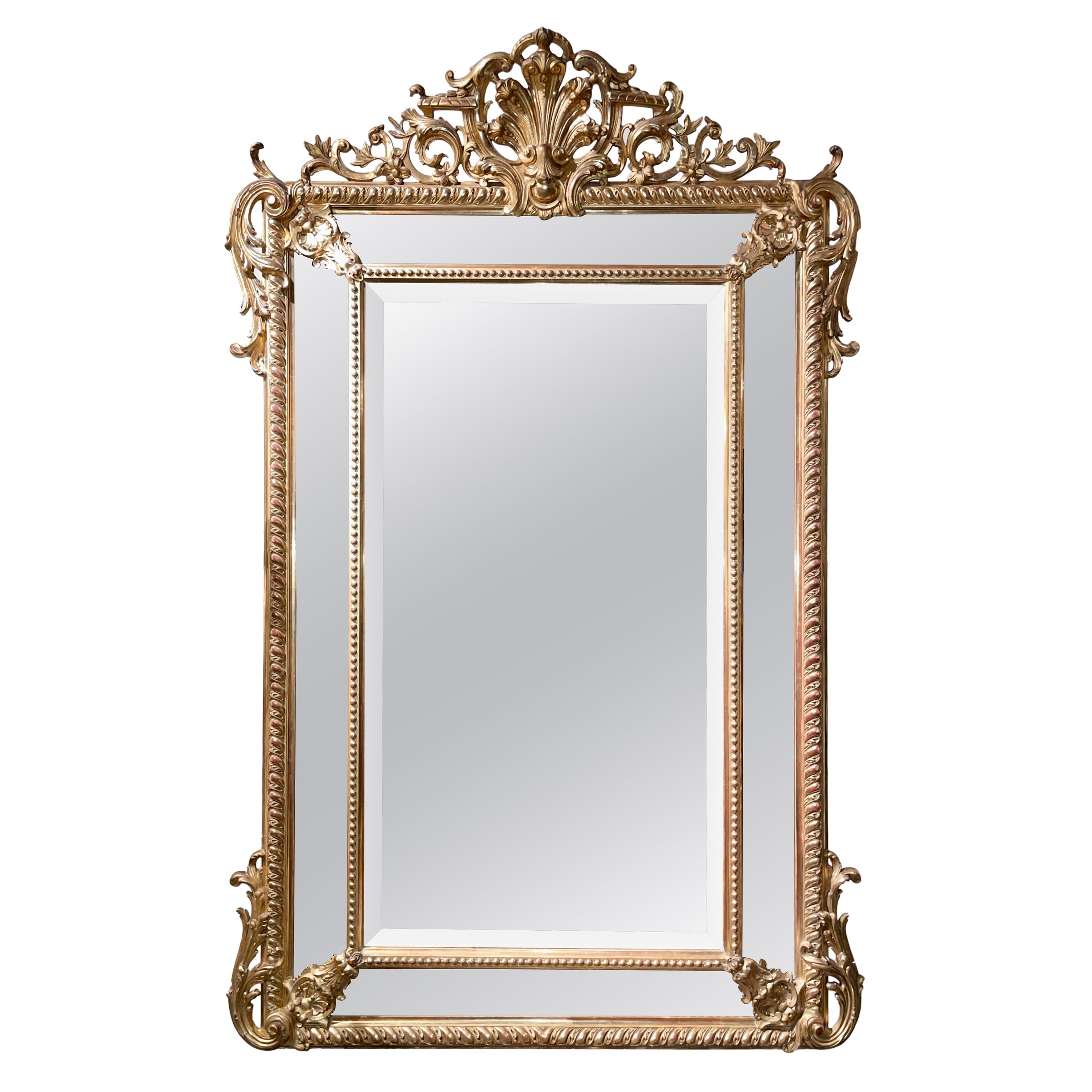 Antique French Louis XVI Gold Leaf Paneled Mirror, Circa 1890 For Sale